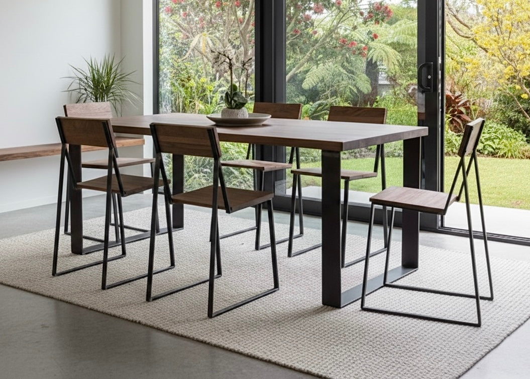 Sustainable dining table made in New Zealand from West Coast beech and NZ steel by Innate Furniture
