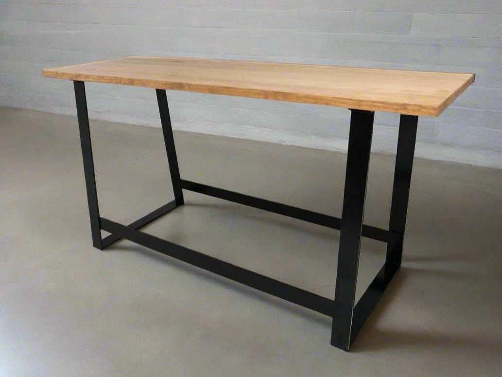 Rectangular bar leaner with light brown top and black geometric frame