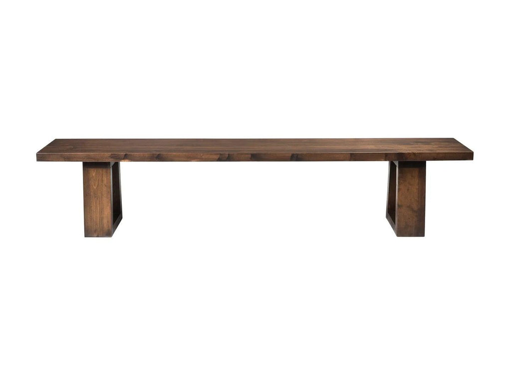 Long dark brown wood-grain table with block-style supports