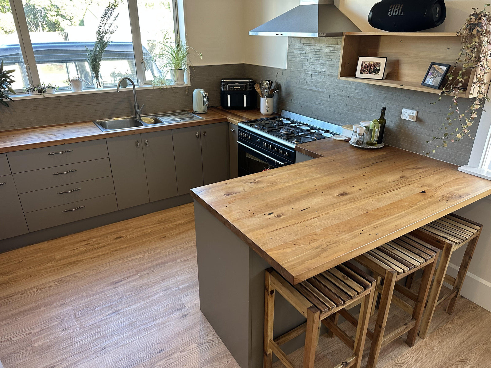 Custom NZ native timber benchtop on a kitchen island