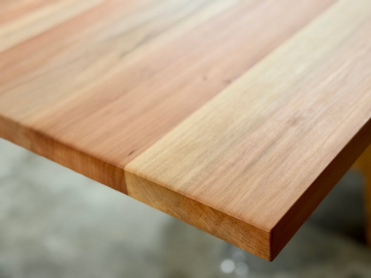 Close-up of a Northland tōtara tabletop corner and finished edge detail