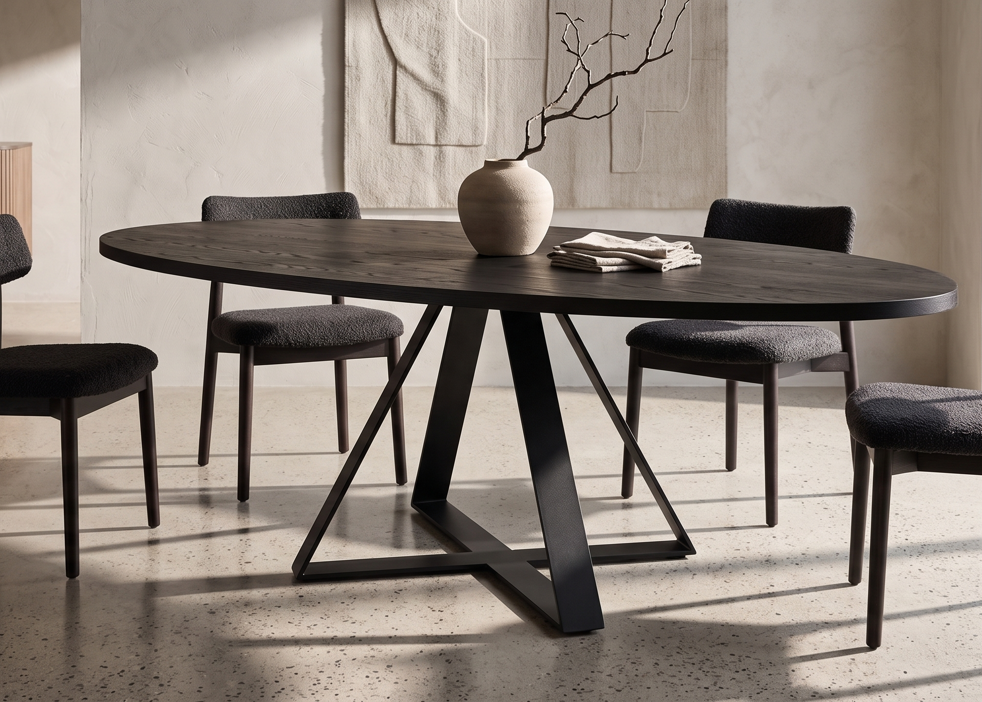 Dining table with four chairs in a modern interior setting