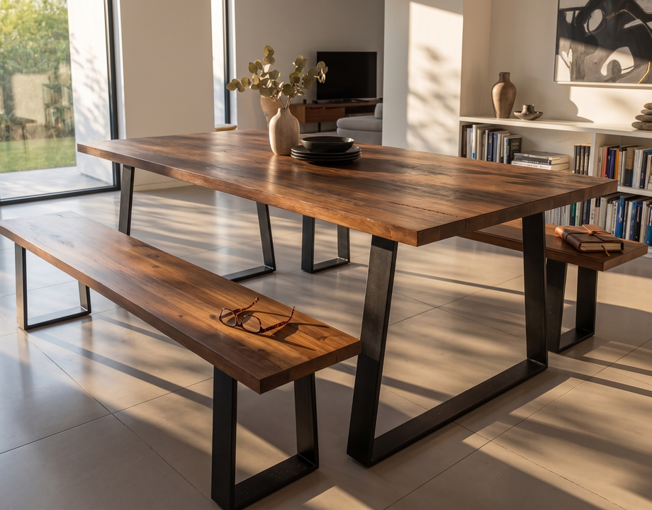 Reverse Angled steel base dining table